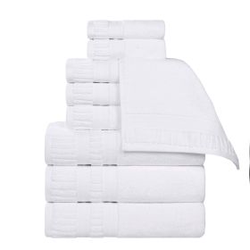 Venice Zero Twist Cotton Medium Weight Absorbent 9 Piece Towel Set (Color: White, size: 9 Piece Towel Set)