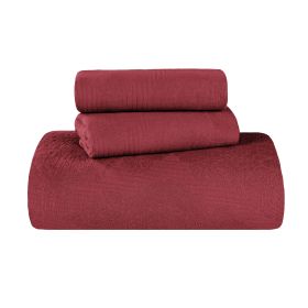 Victory Cotton Matelasse Scrolling Medallion Airy Bedspread Set (Color: Garnet, size: Twin)