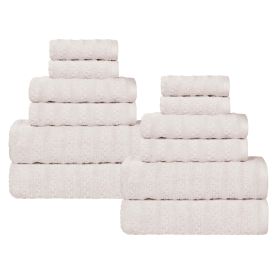 Zuma Zero Twist Cotton Medium Weight Waffle Stripes 12 Piece Towel Set (Color: Silver, size: 12 Piece Towel Set)