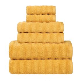 Zuma Zero Twist Cotton Medium Weight Waffle Stripes 6 Piece Towel Set (Color: Gold, size: 6 Piece Towel Set)