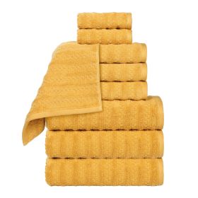 Zuma Zero Twist Cotton Medium Weight Waffle Stripes 9 Piece Towel Set (Color: Gold, size: 9 Piece Towel Set)
