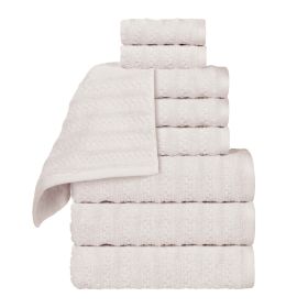 Zuma Zero Twist Cotton Medium Weight Waffle Stripes 9 Piece Towel Set (Color: Silver, size: 9 Piece Towel Set)