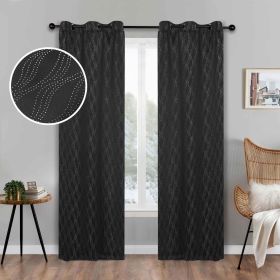 Zuri Textured Waves Room Darkening Blackout Curtains, Set of 2 (Color: Black, size: 42" X 96")