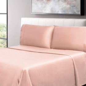 100% Cotton Percale 300 Thread Count Solid Deep Pocket Sheet Set (Color: Blush, size: Queen)