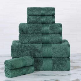 Ultra-Soft Rayon from Bamboo Cotton Blend 8 Piece Towel Set (Color: Hunter Green, size: 8 Piece Towel Set)