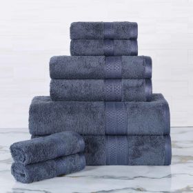 Ultra-Soft Rayon from Bamboo Cotton Blend 8 Piece Towel Set (Color: Royal Blue, size: 8 Piece Towel Set)