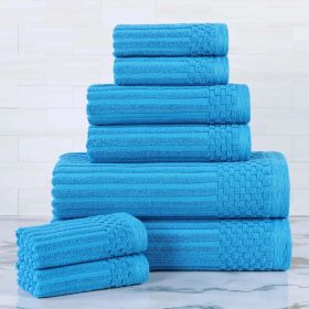 Soho Ribbed Cotton Absorbent Medium Weight 8 Piece Towel Set (Color: Azure, size: 8 Piece Towel Set)