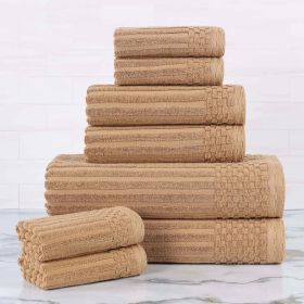 Soho Ribbed Cotton Absorbent Medium Weight 8 Piece Towel Set (Color: Coffee, size: 8 Piece Towel Set)