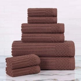 Soho Ribbed Cotton Absorbent Medium Weight 8 Piece Towel Set (Color: Java, size: 8 Piece Towel Set)