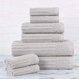 Soho Ribbed Cotton Absorbent Medium Weight 8 Piece Towel Set (Color: Silver, size: 8 Piece Towel Set)