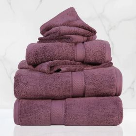 Madison Egyptian Cotton Pile Plush Heavyweight 6 Piece Towel Set (Color: Plum, size: 6 Piece Towel Set)