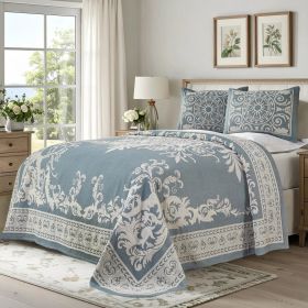 Adalie Cotton Blend Woven Jacquard Medallion Bedspread Set (Color: Cerulean Blue, size: King)