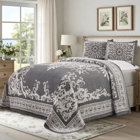 Adalie Cotton Blend Woven Jacquard Medallion Bedspread Set (Color: Charcoal, size: King)