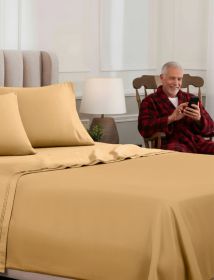 Egyptian Cotton 1500 Thread Count Eco-Friendly Solid Sheet Set (Color: Gold, size: Queen)