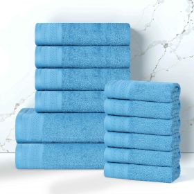 Honeycomb Textured Waffle Border Cotton 12 Piece Towel Set (Color: Azure, size: 12 Piece Towel Set)
