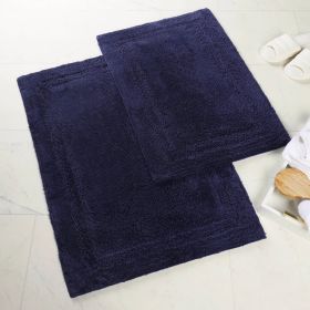Non-Slip Washable Cotton 2 Piece Bath Rug Set (Shape: Square, Color: Navy Blue)
