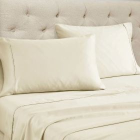 Cotton Blend Solid Deep Pocket Bed Sheet Set (Color: Ivory, size: Full)