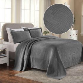 Cotton Jacquard Matelassé Scalloped Geometric Fret Bedspread Set (Color: Charcoal, size: King)