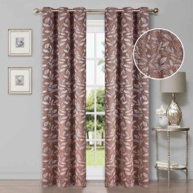 Leaves Machine Washable Room Darkening Blackout Curtains, Set of 2 (Color: Copper, size: 42" X 63")