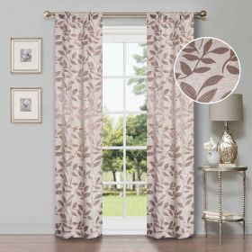 Leaves Machine Washable Room Darkening Blackout Curtains, Set of 2 (Color: Espresso, size: 26" X 63")