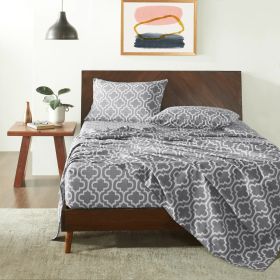 Flannel Cotton Trellis Geometric Deep Pocket Bed Sheet Set (Color: Grey, size: Twin)