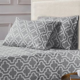 Moroccan Trellis Cotton Flannel 2 Piece Pillowcase Set (Color: Grey, size: King)