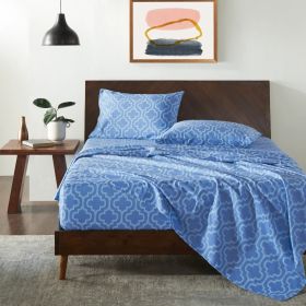 Flannel Cotton Trellis Geometric Deep Pocket Bed Sheet Set (Color: Light Blue, size: King)
