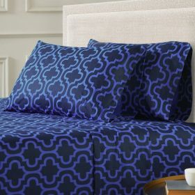Moroccan Trellis Cotton Flannel 2 Piece Pillowcase Set (Color: Navy Blue, size: Standard)