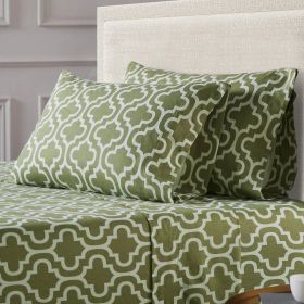 Moroccan Trellis Cotton Flannel 2 Piece Pillowcase Set (Color: Sage, size: King)