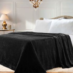 Fleece Plush Medium Weight Fluffy Soft Solid Decorative Blanket (Color: Black, size: Throw)