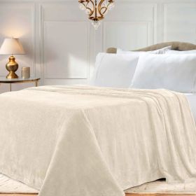 Fleece Plush Medium Weight Fluffy Soft Solid Decorative Blanket (Color: Ivory, size: King)