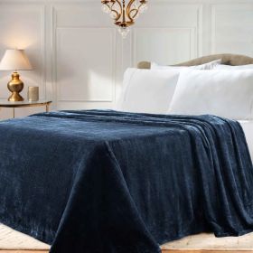 Fleece Plush Medium Weight Fluffy Soft Solid Decorative Blanket (Color: Navy Blue, size: Throw)