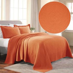 Fleur De Lis Jacquard Matelassé Cotton Medallion Bedspread Set (Color: Mandarin, size: King)