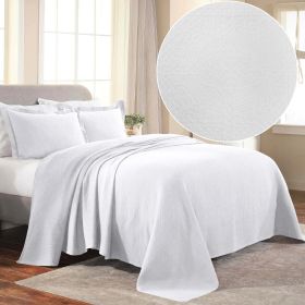 Fleur De Lis Jacquard Matelassé Cotton Medallion Bedspread Set (Color: White, size: Twin)