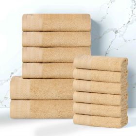 Honeycomb Textured Waffle Border Cotton 12 Piece Towel Set (Color: Gold, size: 12 Piece Towel Set)