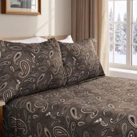 Cotton Flannel Floral Paisley Deep Pocket Bed Sheet Set (Color: Charcoal, size: King)