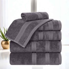 Smart Dry Zero Twist Cotton Medium Weight 6 Piece Assorted Towel Set (Color: Grey, size: 6 Piece Towel Set)