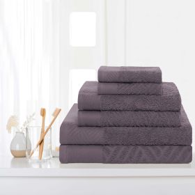 Basketweave Jacquard and Solid 6 Piece Egyptian Cotton Towel Set (Color: Grey, size: 6 Piece Towel Set)