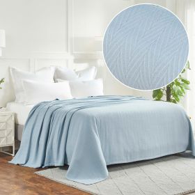 Herringbone All-Season Woven Cotton Blanket (Color: Light Blue, size: Full/Queen)