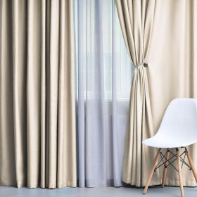 Solid Machine Washable Room Darkening Blackout Curtains, Set of 2 (Color: Ivory - 2 Piece, size: 52" X 108")