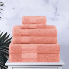 Larissa Cotton Geometric Border 6 Piece Assorted Towel Set (Color: Coral, size: 6 Piece Towel Set)