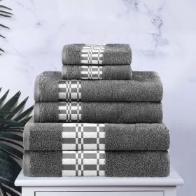 Larissa Cotton Geometric Border 6 Piece Assorted Towel Set (Color: Grey, size: 6 Piece Towel Set)