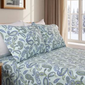 Cotton Flannel Floral Paisley Deep Pocket Bed Sheet Set (Color: Light Blue, size: Full)