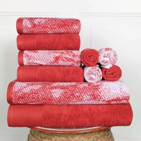 Cotton Marble and Solid Quick Dry 10 Piece Assorted Bathroom Towel Set (Color: Terra Cotta, size: 10 Piece Towel Set)