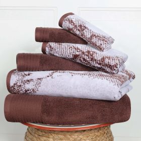 Cotton Marble and Solid Quick Dry 6 Piece Assorted Bathroom Towel Set (Color: Brown, size: 6 Piece Towel Set)