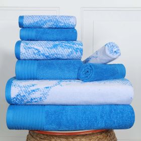 Cotton Marble and Solid Quick Dry 8 Piece Assorted Bathroom Towel Set (Color: Blue, size: 8 Piece Towel Set)