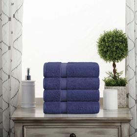 Madison Egyptian Cotton Pile Plush Heavyweight Hand Towel Set of 4 (Color: Navy Blue, size: 4 Piece Hand Towels)