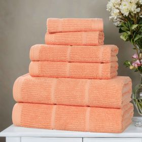 Milo Smart Twist Cotton Medium Weight Solid Ribbed 6 Piece Towel Set (Color: Peach, size: 6 Piece Towel Set)