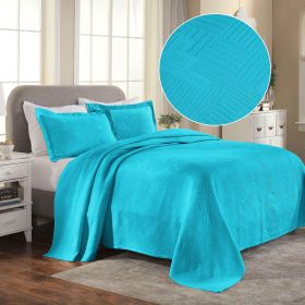 Cotton Jacquard Matelassé Scalloped Geometric Fret Bedspread Set (Color: Peacock Blue, size: King)
