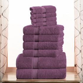 Madison Egyptian Cotton Pile Plush Heavyweight 10 Piece Towel Set (Color: Plum, size: 10 Piece Towel Set)